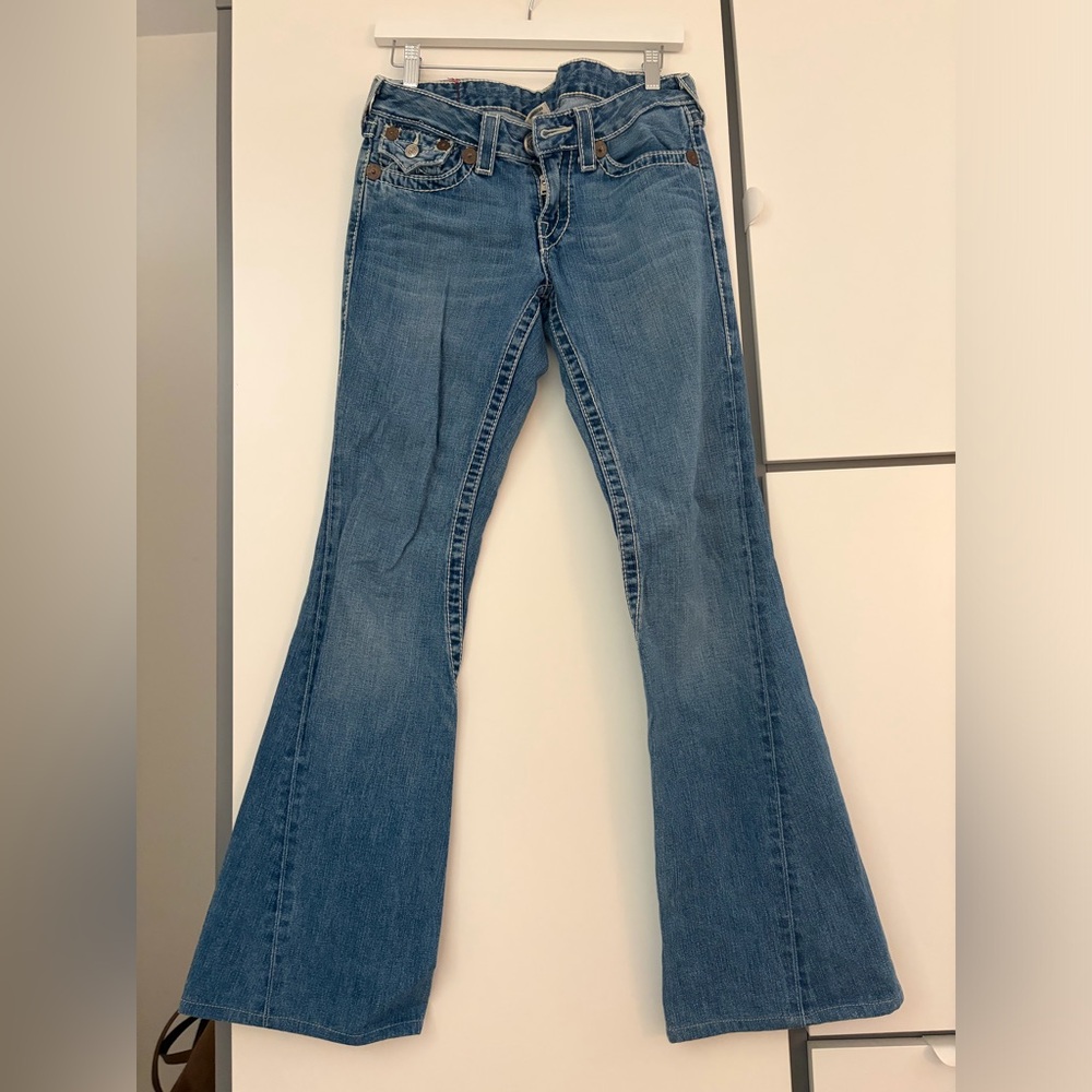 True Religion Women's Blue Flare Jeans - Mid Wash